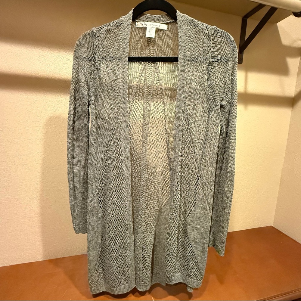 Max Studio Open Weave Cardigan, sage green